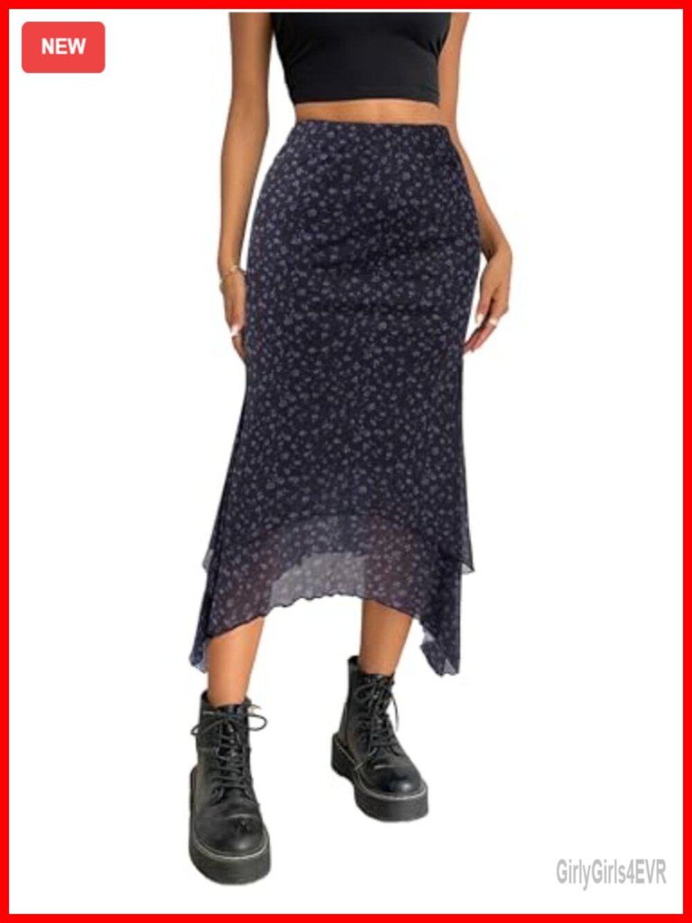 Avanova Women's Mesh Asymmetrical Mermaid Midi Skirt High Waist Fishtail